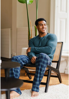 Heren pyjamabroek lang flanel geruit groen Veelkleurig - XL