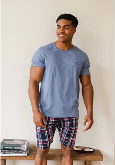 Heren pyjamashirt korte mouw Blauw - XL