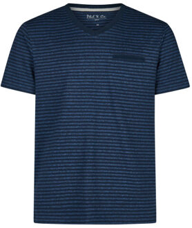 Heren pyjamashirt korte mouw donker/ gestreept - maat L Blauw