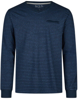 Heren pyjamashirt lange mouw donker/ gestreept - maat L Blauw