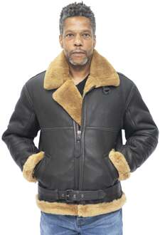 Heren RAF schapenvacht lederen pilotenjack-Colchester - maat 3XL Bruin