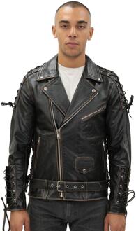 Heren reliëf Brando leren bikerjack-Chicago Zwart - 3XL