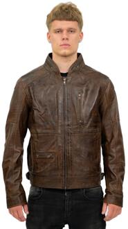 Heren retro biker leren jas-Sydney Bruin