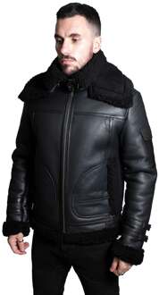 Heren retro biker schapenvachtjack-Avignon - maat XL Zwart