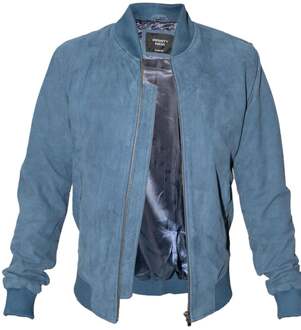 Heren retro geit suède varsity lederen bomberjack-Athene - maat 4XL Blauw