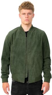 Heren retro geit suède varsity lederen bomberjack-Athene - maat XL Groen