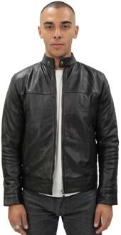 Heren retro leren bikerjack-Amsterdam Zwart