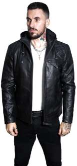 Heren retro leren bomberjack met capuchon-Zaria - maat 3XL Zwart