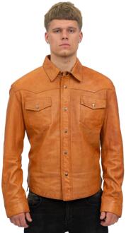 Heren retro leren overhemd jeansjack-Beijing Bruin - S