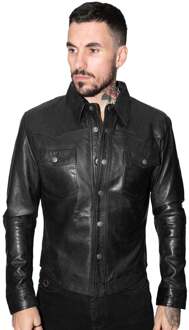 Heren retro leren overhemd jeansjack-Beijing Zwart