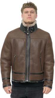Heren retro pilot schapenvacht leren bikerjack-Bogota - maat 5XL Bruin