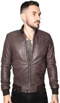 Heren retro varsity leren bomberjack-Pretoria - maat 5XL Bruin