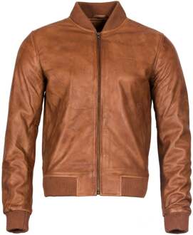 Heren retro varsity leren bomberjack-Pretoria - maat M Bruin