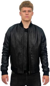 Heren retro varsity leren bomberjack-Pretoria Zwart - XL