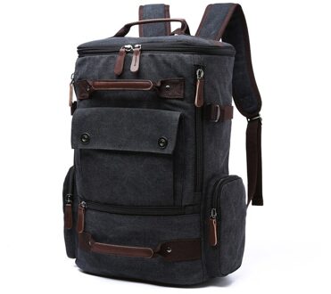 Heren Rugzak Vintage Canvas Rugzak Schooltas Mannen Reistassen Grote Capaciteit Rugzak Laptop Rugzak Tas Hoge Kwal zwart
