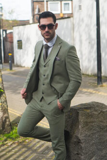 Heren Sage Tailor Fit 3-delig Linnen Zomer Trouwsuit Groen - 40" (Chest) 34" (Waist)