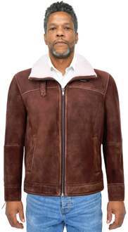 Heren schapenvacht leer Harrington bomberjack-Luanda - maat 4XL Bruin