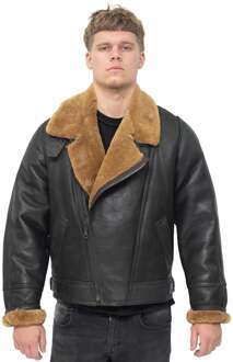 Heren schapenvacht leer WW2 bomberjack-Tucson - maat 3XL Bruin