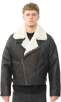 Heren schapenvacht leer WW2 bomberjack-Tucson - maat 3XL Bruin