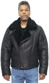 Heren schapenvacht leer WW2 bomberjack-Tucson Zwart - XS