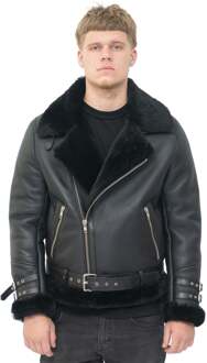 Heren schapenvacht leren bikerjack-Edmonton Zwart - 5XL