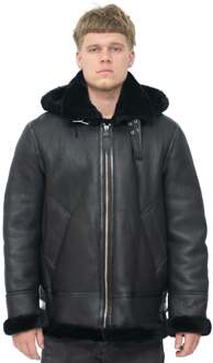 Heren schapenvachtleer B3 Flying Jacket-Columbus met capuchon - maat S Zwart