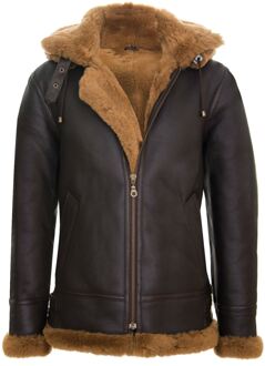 Heren schapenvachtleer B3 Flying Jacket-Columbus met capuchon - maat XS Bruin