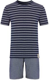 Heren shortama korte pyjama katoen blauw / grijs gestreept Print / Multi - L