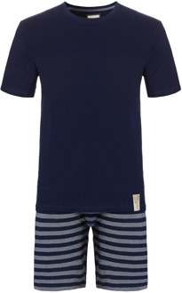 Heren shortama korte pyjama katoen blauw Print / Multi - XL