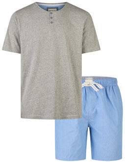 Heren shortama korte pyjama set grijs/blauw - L