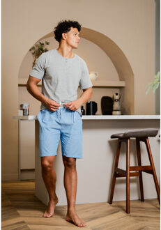 Heren shortama korte pyjama set grijs/blauw - M