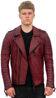 Heren slim-fit brando lederen bikerjack met dubbele rits-Caïro Bourgogne