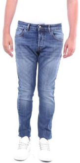 Heren Slim Fit Katoenen Jeans met Hoge Taille en Vijf Zakken Entre amis , Blue , Heren - W38