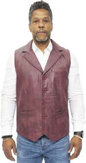 Heren slim klassiek lederen vest-Bristol - maat 2XL Bourgogne