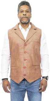 Heren slim klassiek lederen vest-Bristol - maat L Bruin