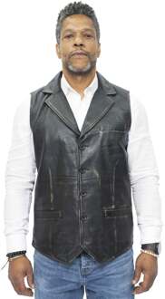 Heren slim klassiek lederen vest-Bristol Zwart - 3XL
