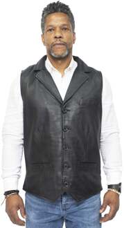 Heren slim klassiek lederen vest-Bristol Zwart - XS