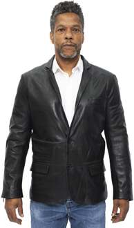 Heren slim leren blazerjack met 2 knopen-Londen - maat 5XL Zwart