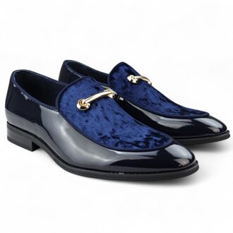 Heren Smart Blue Loafers Leren Gevoerde Fluwelen Instappers Blauw - EU 43