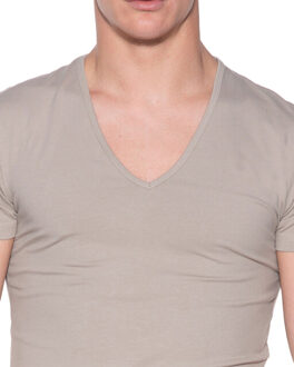 Heren T-shirt Diepe V-Hals Khaki Stretch 2-Pack - L