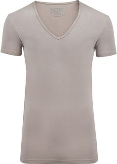 Heren T-shirt Diepe V-Hals Khaki Stretch 2-Pack - M