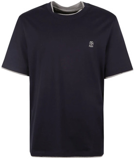 Heren T-shirt in Kobaltgrijs met Logo Brunello Cucinelli , Blue , Heren - 2Xl,Xl,L,M