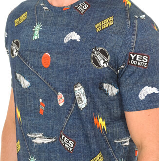 Heren-T-shirt met korte mouwen en ronde hals JFTD01-RIPPED-MULTICOLOR Blauw