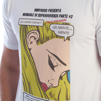 Heren T-shirt met korte mouwen van katoen met stripprint HS24MTS21-B - maat XL Wit