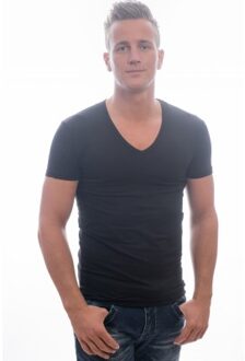 Heren T-shirts Diepe V-Hals Zwart Body Fit
