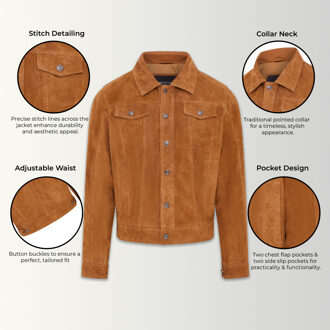 Heren Tan geit suède leren jas-Nurmes - maat XL Bruin