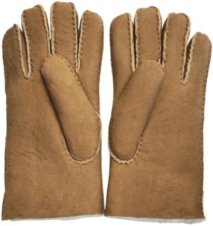 Heren Tan Luxe Schapenvacht Suède Leren Handschoenen Bruin - M