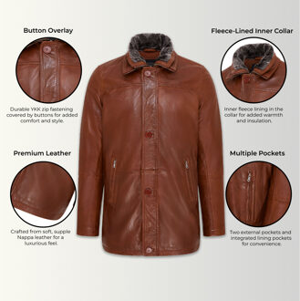 Heren Tan Mid-Length Warme Leren Trenchcoat - Varkaus - maat Bruin