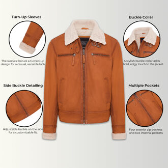 Heren Tan Real Sheep Suede Bomber Pilotenjack - Sandnes Bruin - XS