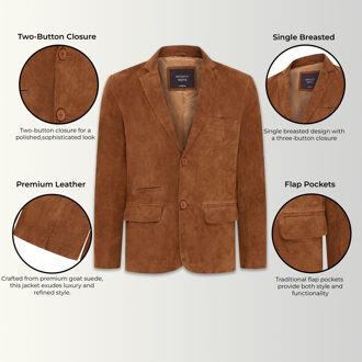 Heren Tan Slim Goat Suede Italiaanse Blazer Jas-Somero Bruin - XS